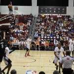 Minnesota Timberwolves guard Zach LaVine shoots over the Phoenix Suns' Dionte Christmas in the first half of an NBA Summer League game on Wednesday, July 16, 2014. (Arizona Sports photo/Andrew Gilstrap)