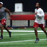 Receivers Michael Floyd and Larry Fitzgerald during the Cardinals conditioning test at University of Phoenix Stadium in Glendale, Ariz, on July 25. (Adam Green/Arizona Sports)
