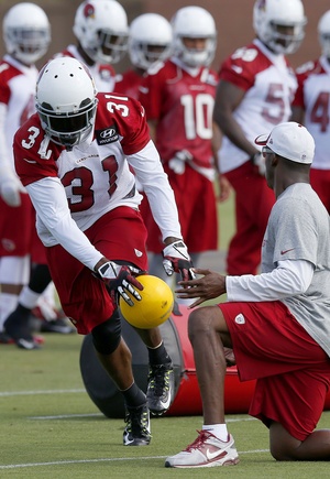 Arizona Cardinals Antonio Cromartie (C) celebrates after the