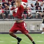 Rob Housler makes a leaping catch during Arizona Cardinals training camp July 26, 2014. (Adam Green/Arizona Sports)