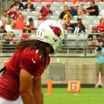 Wide receiver Larry Fitzgerald waits for the snap at Arizona Cardinals training camp Monday, July 28 at University of Phoenix Stadium in Glendale. (Photo: Vince Marotta/Arizona Sports)