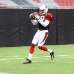 Ted Ginn, Jr. makes a catch in the corner of the end zone during Arizona Cardinals training camp July 28, 2014. (Adam Green/Arizona Sports)