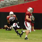 Rookie tight end Troy Niklas (87) runs a pass pattern with Anthony Walters defending during Arizona Cardinals training camp at University of Phoenix Stadium in Glendale. (Photo: Vince Marotta/Arizona Sports)