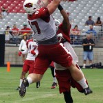 Tight end Troy Niklas goes up to make a touchdown catch during Cardinals training camp at University of Phoenix Stadium Aug. 14, 2014. (Photo: Adam Green/Arizona Sports)