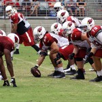 The line of scrimmage is set during Cardinals training camp at University of Phoenix Stadium Aug. 14, 2014. (Photo: Adam Green/Arizona Sports)