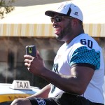 Offensive lineman Sherman Carter takes in the sights during the Arizona Rattlers Championship Parade Wednesday, Aug. 26, 2014. (Photo: Vince Marotta/Arizona Sports)