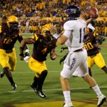 Billy Green under pressure in the end zone in ASU's 45-14 victory over Weber State Thursday at Sun Devil Stadium. (Photo: Clayton Klapper/Arizona Sports)
