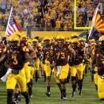 ASU comes on to the field before its 45-14 victory over Weber State Thursday at Sun Devil Stadium. (Photo: Clayton Klapper/Arizona Sports)