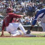 D-backs outfielder Ender Inciarte slides into third on a steal attempt. (Photo by Stephen DeLorenzo/Cronkite News)