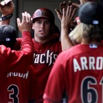 After a big, six-run second inning, it was all high fives in the D-backs dugout. (Photo by Zachary Holland/Cronkite News)