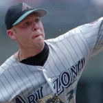 The Arizona Diamondbacks commonly wore a black cap with a turquoise bill during their inaugural season. (AP Photo)