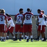 Members of the offensive line go through drills during Arizona Cardinals OTAs Tuesday, May 26. (Photo by Adam Green/Arizona Sports)