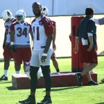 Receiver Larry Fitzgerald watches during Arizona Cardinals OTAs Tuesday, May 26. (Photo by Adam Green/Arizona Sports)