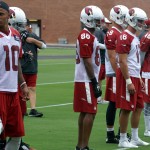 Members of the team, including receiver Brittan Golden (10), watch during Arizona Cardinals mini-camp Tuesday, June 9. (Photo by Adam Green/Arizona Sports)