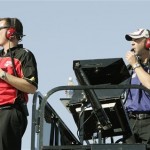 Steve Letarte, left, crew chief for Jeff Gordon, and Chad Knaus, crew chief for Jimmie Johnson, both watch their drivers during practice for the NASCAR Nextel Cup Series' Checker Auto Parts 500 auto race at Phoenix International Raceway on Saturday, Nov. 10, 2007 in Avondale, Ariz. The race is Sunday. (AP Photo/Jason Babyak)
