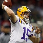 LSU quarterback Matt Flynn (15) passes against Ohio State in the first quarter during the BCS championship college football game at the Louisiana Superdome in New Orleans, Monday, Jan. 7, 2008. (AP Photo/Nam Y. Huh)