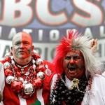Jon Peters, left, from Fremont, Ohio and Larry Lokah, from Urbana, Ohio, stand outside the the Louisiana Superdome before the BCS championship college football game in New Orleans, Monday, Jan. 7, 2008. Ohio State will play LSU. (AP Photo/Chuck Burton)
