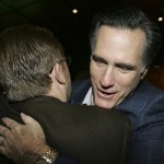 Republican presidential hopeful and former Massachusetts Gov. Mitt Romney hugs a supporter at a national fund raiser call day in Boston, Wednesday, Jan. 9, 2008. (AP Photo/LM Otero)