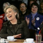 Democratic presidential hopeful, Sen. Hillary Rodham Clinton, D-N.Y., laughs during a roundtable discussion campaign event at Mo Mo's Bistro in Columbia, S.C., Sunday, Jan. 13, 2008. (AP Photo/Elise Amendola)
