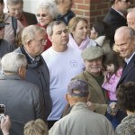 Republican presidential hopeful former Sen. Fred Thompson, R-Tenn., is surrounded by supporters during a campaign stop in Greenwood, S.C., Monday, Jan. 14, 2008. (AP Photo/Patrick Collard)
