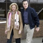 Republican presidential hopeful, former Massachusetts Gov. Mitt Romney, right, and his wife, Ann Romney, leave a campaign rally on primary day in Grand Rapids, Mich., Tuesday, Jan. 15, 2008. (AP Photo/LM Otero)

