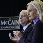 Republican presidential hopeful, Sen. John McCain, R-Ariz., is introduced at a campaign event in Greenville, S.C., Wednesday, Jan. 16, 2008. At right is Cindy McCain. (AP Photo/Charles Dharapak)