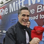 Republican Presidential hopeful, former Massachusetts Gov. Mitt Romney smiles after he was given a cap by security team for the Sun City Hilton Head Retirement City, Wednesday, Jan. 16, 2008, in Bluffton, S.C. (AP Photo/LM Otero)