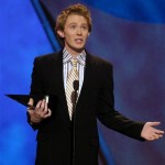  "American Idol" finalist Clay Aiken accepts the Fan's Choice Award in this file photo during the 31st annual American Music Awards, Sunday, Nov. 16, 2003, in Los Angeles. Aiken, who joins the cast of "Monty Python's Spamalot" this week, plays one of the leads, Sir Robin, in the Tony Award-winning musical in a stint that will run through May 4. (AP Photo/Mark J. Terrill, File)
