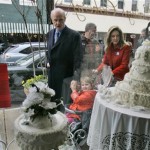 Republican presidential hopeful, former Sen. Fred Thompson, R-Tenn. is joined by his wife Jeri and daughter Hayden, 4, as they visit a local bakery in downtown Newberry, S.C., Thursday, Jan. 17, 2008. (AP Photo/Mary Ann Chastain)
