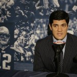 New England Patriots linebacker Tedy Bruschi answers a question during a news conference Sunday, Jan. 27, 2008, in Scottsdale, Ariz. The Patriots face the New York Giants in Super Bowl XLII on Sunday, Feb. 3, 2008. (AP Photo/Stephan Savoia)
