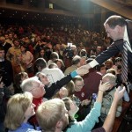 Republican presidential hopeful, former Arkansas Gov. Mike Huckabee, shakes hands with supporters at Samford University in Birmingham, Ala. Saturday, Jan. 26, 2008.(AP Photo/Butch Dill)