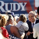 Republican presidential hopeful, former New York City Mayor Rudy Giuliani, greets supporters at a campaign rally at the Italian America Club in Vero Beach, Fla. Sunday, Jan. 27, 2008. (AP Photo/Gerald Herbert)