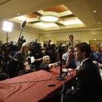 New York Giants quarterback Eli Manning answers questions during a press conference Monday, Jan. 28, 2008 in Chandler, Ariz. The Giants will play the New England Patriots in the Super Bowl XLII football game on Sunday. (AP Photo/Julie Jacobson)