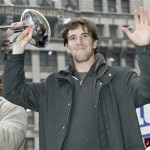 New York Giants quarterback Eli Manning holds the Vince Lombardi trophy during a Super Bowl parade in New York on Tuesday, Feb. 5, 2008. Manning was the most valuable player as the Giants defeated the New England Patriots, 17-14, in Sunday's National Football League championship game. (AP Photo/Frank Franklin II)
