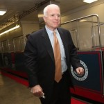Republican presidential hopeful, Sen. John McCain, R-Ariz. walks to his office from the subway on Capitol Hill in Washington, Tuesday, Feb. 12, 2008, after a series of votes. (AP Photo/Lauren Victoria Burke)

