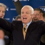 Republican presidential hopeful Sen. John McCain, R-Ariz., greets supporters following primaries in Virginia, Maryland, and the District of Columbia, Tuesday, Feb. 12, 2008, in Alexandria, Va. (AP Photo/J. Scott Applewhite)