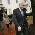 Republican presidential hopeful, Sen. John McCain, R-Ariz., walks to his car after a news conference at the Capitol Hill Club in Washington, Wednesday, Feb. 13, 2008. (AP Photo/Gerald Herbert)
