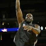 Phoenix Suns center Shaquille O'Neal practices before an NBA basketball game against the Golden State Warriors in Oakland, Calif., Wednesday, Feb. 13, 2008.(AP Photo/Marcio Jose Sanchez)