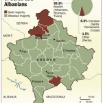 Shows ethnic breakdown of the population of Kosovo