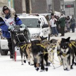 Canadian musher Hans Gatt drives his dog team up Front Street to the finish of the Iditarod Trail Sled Dog Race in Nome, Alaska Wednesday, March 12, 2008 to finish 6th. (AP Photo/Al Grillo)