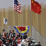 Chinese fans cheer from the centerfield stands during an exhibition baseball game between the Los Angeles Dodgers and the San Diego Padres, Saturday, March 15, 2008, in Beijing, China. (AP Photo/Robert F. Bukaty)