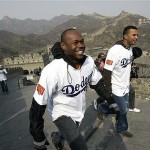 Los Angeles Dodgers players Wilken Ruan, left, and Juan Gonzalez climb the Great Wall of China, Friday, March 14, 2008, in Beijing, China. The Dodgers will play the San Diego Padres in a baseball exhibition series this weekend. (AP Photo/Robert F. Bukaty)