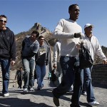 San Diego's Padres baseball team players walk as they visit the Great Wall in Beijing, China, Thursday, March 13, 2008. The Los Angeles Dodgers will play the San Diego Padres on Saturday and Sunday at Wukesong Baseball Field which will be used for the 2008 Beijing Olympics. (AP Photo/Andy Wong)