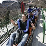 San Diego Padres pitcher Trevor Hoffman jokes before taking a cable car ride down a mountain after climbing the Great Wall, Thursday, March 13, 2008, near Beijing, China. (AP Photo/Robert F. Bukaty)