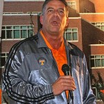 Head Coach Bruce Pearl speaks to his team and Tennessee fans after watching the NCAA selections at Thompson Boling Arena on Sunday, March 16, 2008 in Knoxville, Tenn. (AP Photo/Lisa Norman-Hudson)