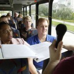  Realtor Janice Zieseg, right, speaks to a bus load of prospective buyers on the Foreclosure Bus Tour in Orlando, Fla. Saturday March 15, 2008. The tour is a six-hour expedition to show Orlando-area homes and educate potential buyers on the vagaries of snatching foreclosures in a state where the housing market has struggled over the past two years. (AP Photo/Peter Cosgrove)