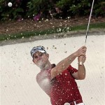 Rory Sabbatini of South Africa hits out of the trap on the 17th hole during the second round of the 2008 Masters golf tournament at the Augusta National Golf Club in Augusta, Ga., Friday.