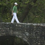 Zach Johnson walks over the Ben Hogan Bridge during the second round of the 2008 Masters golf tournament at the Augusta National Golf Club in Augusta, Ga., Friday. 