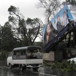 In this photo released by Democratic Voice of Burma, giant billboard falls on a street in Yangon on Sunday May 4, 2008. More than 350 people have died in Myanmar from a powerful cyclone that knocked out power in the impoverished country's commercial capital and destroyed thousands of homes, state-run media said Sunday. (AP Photo/Democratic voice of Burma, HO)