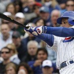 Chicago Cubs' Aramis Ramirez hits a double against the Arizona Diamondbacks during the second inning of a baseball game on Saturday, May 10, 2008 in Chicago. (AP Photo/Nam Y. Huh)